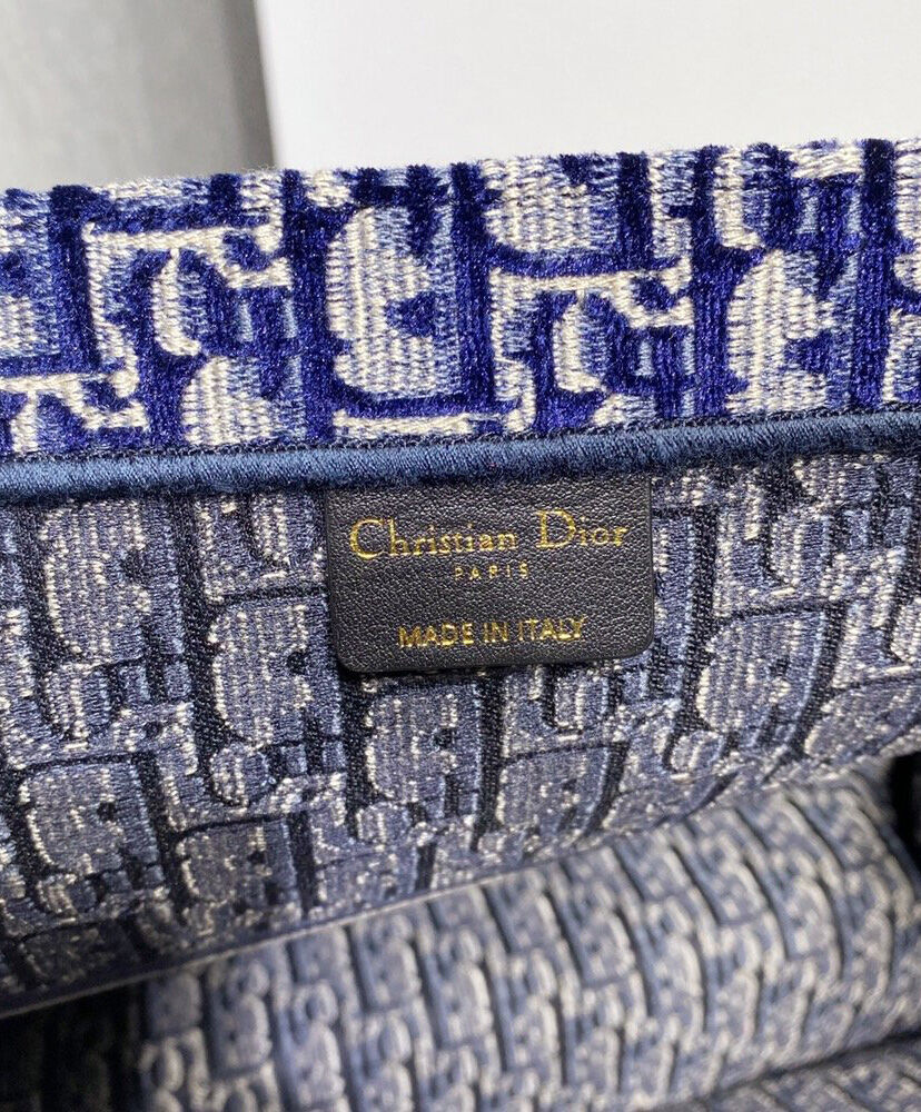 Christian Dior Book Tote With Dior Oblique Embroidery Dark Blue